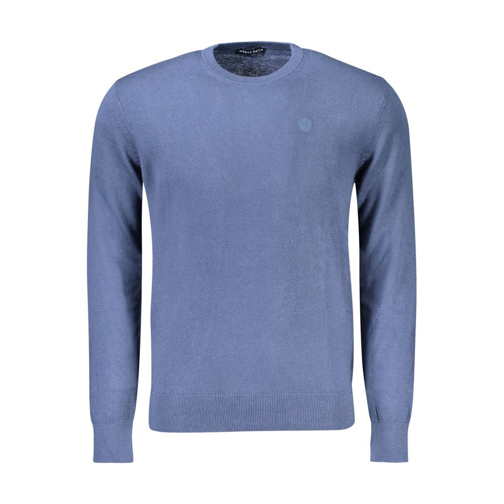 Blue cotton men's sweater by North Sails with a crew neckline and ribbed cuffs, displayed on a neutral background.