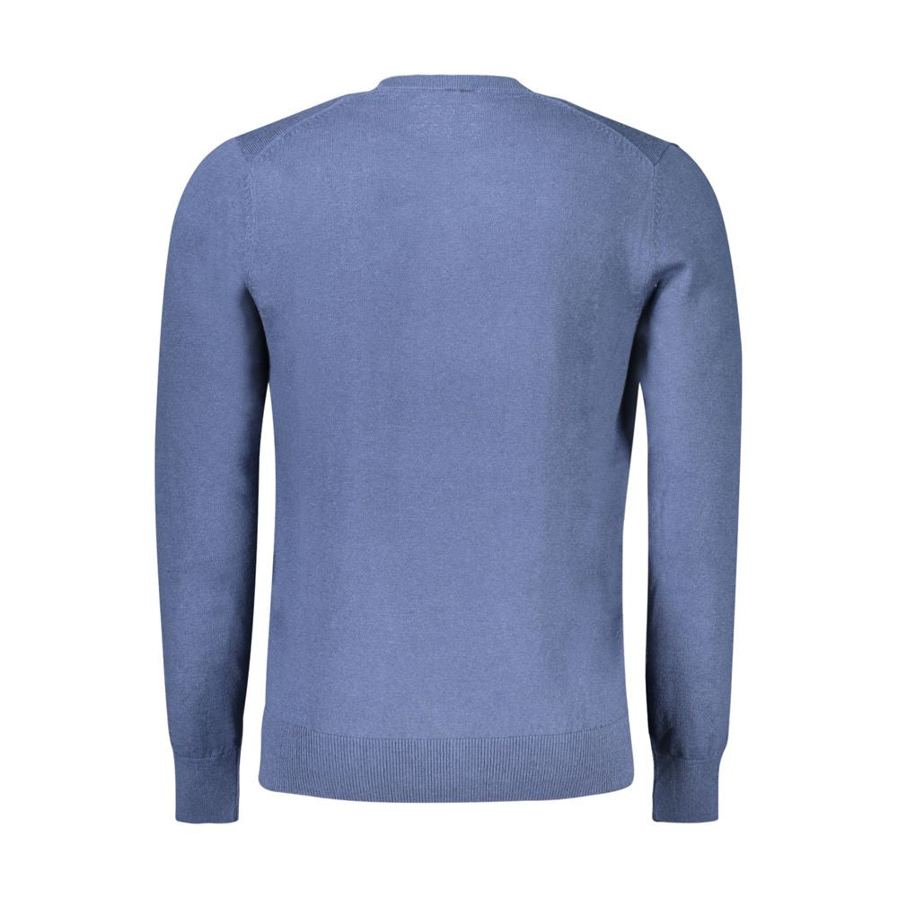 North Sails blue cotton men's sweater with a classic crewneck and ribbed cuffs, displayed on a neutral background.