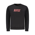 Black cotton men's crewneck sweater from Rifle featuring a classic fit and ribbed cuffs and hem.
