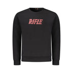 Black cotton men's crewneck sweater from Rifle featuring a classic fit and ribbed cuffs and hem.