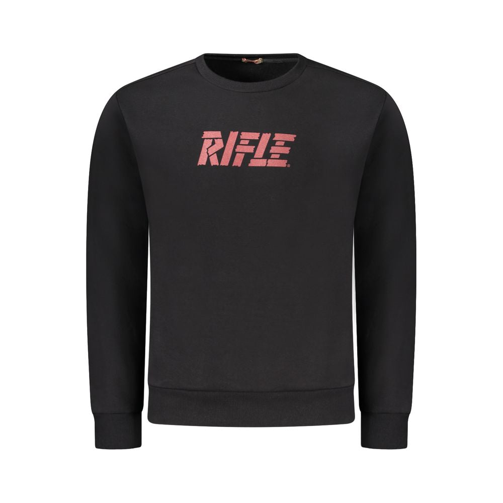 Black cotton men's crewneck sweater from Rifle featuring a classic fit and ribbed cuffs and hem.