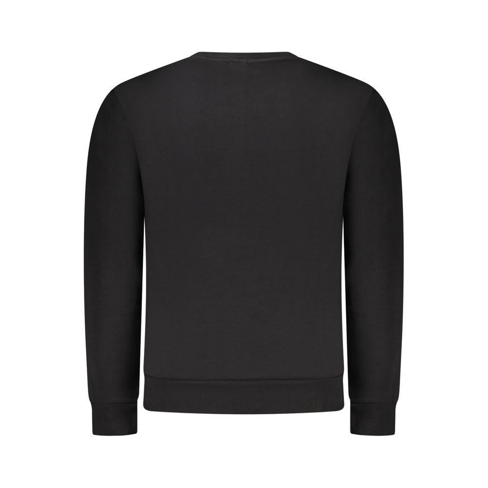 Black cotton men's crewneck sweater by Rifle, showing a close-up of the textured fabric and classic fit.