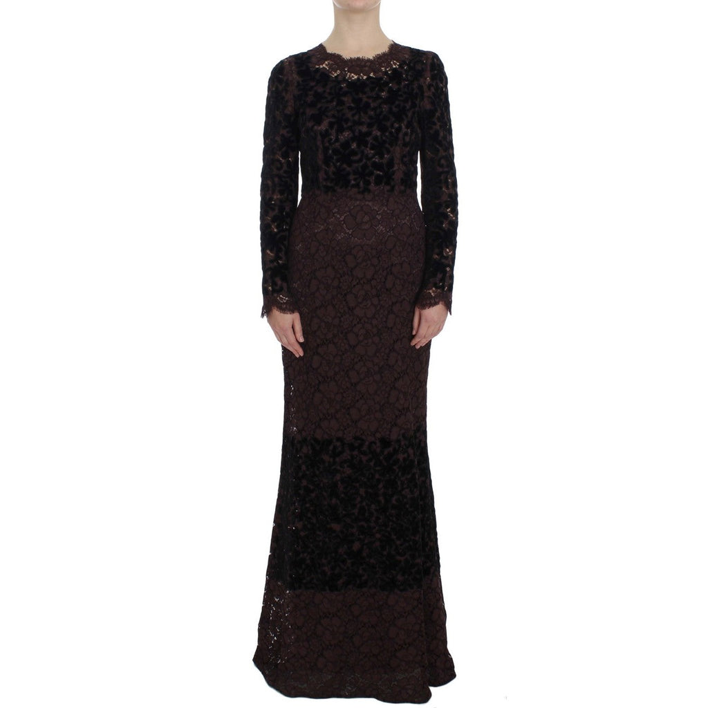 Dolce & Gabbana Purple Floral Lace Ricamo Maxi Dress
