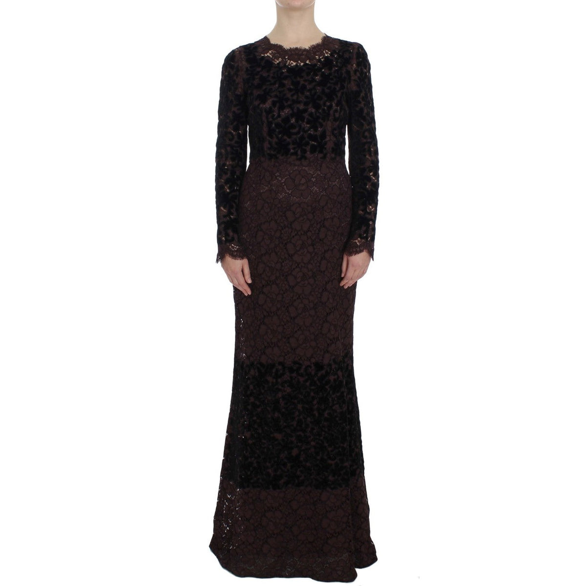 Dolce & Gabbana Purple Floral Lace Ricamo Maxi Dress