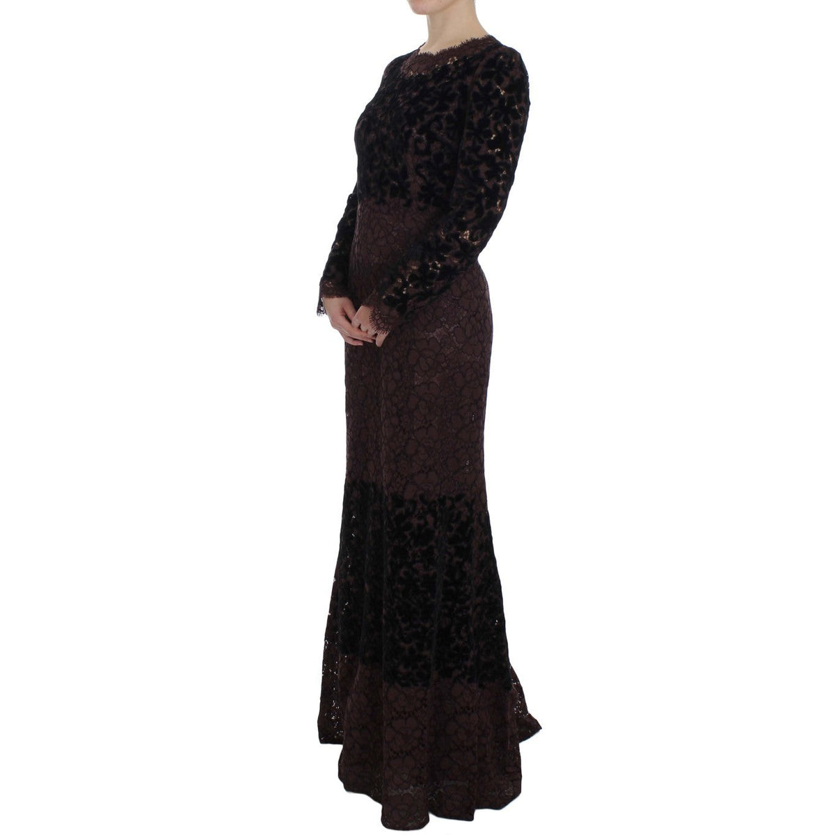 Dolce & Gabbana Purple Floral Lace Ricamo Maxi Dress