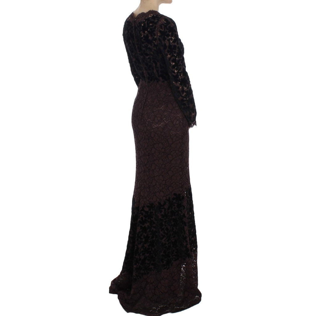 Dolce & Gabbana Purple Floral Lace Ricamo Maxi Dress