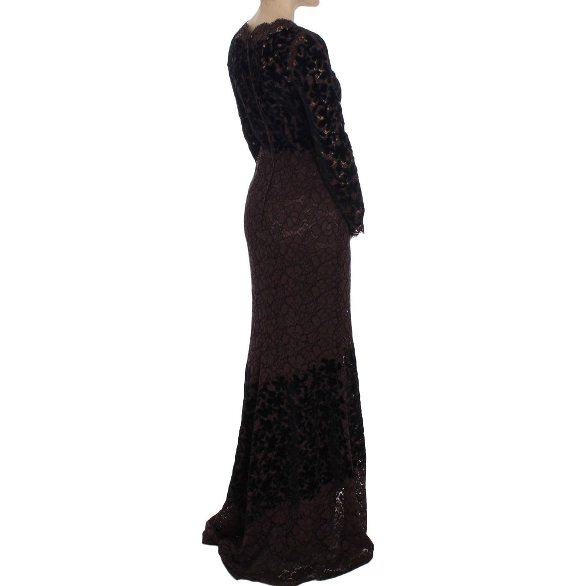 Dolce & Gabbana Purple Floral Lace Ricamo Maxi Dress