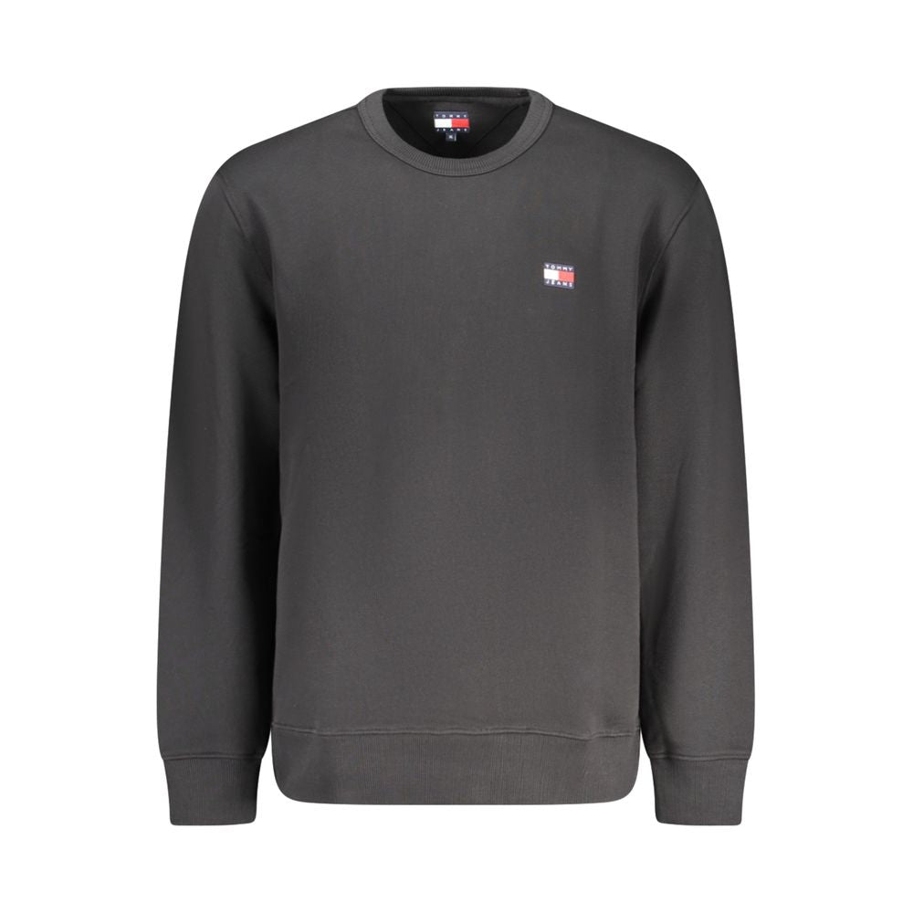 Black Tommy Hilfiger men's cotton sweatshirt with crew neck and long sleeves, featuring subtle branding on the chest.