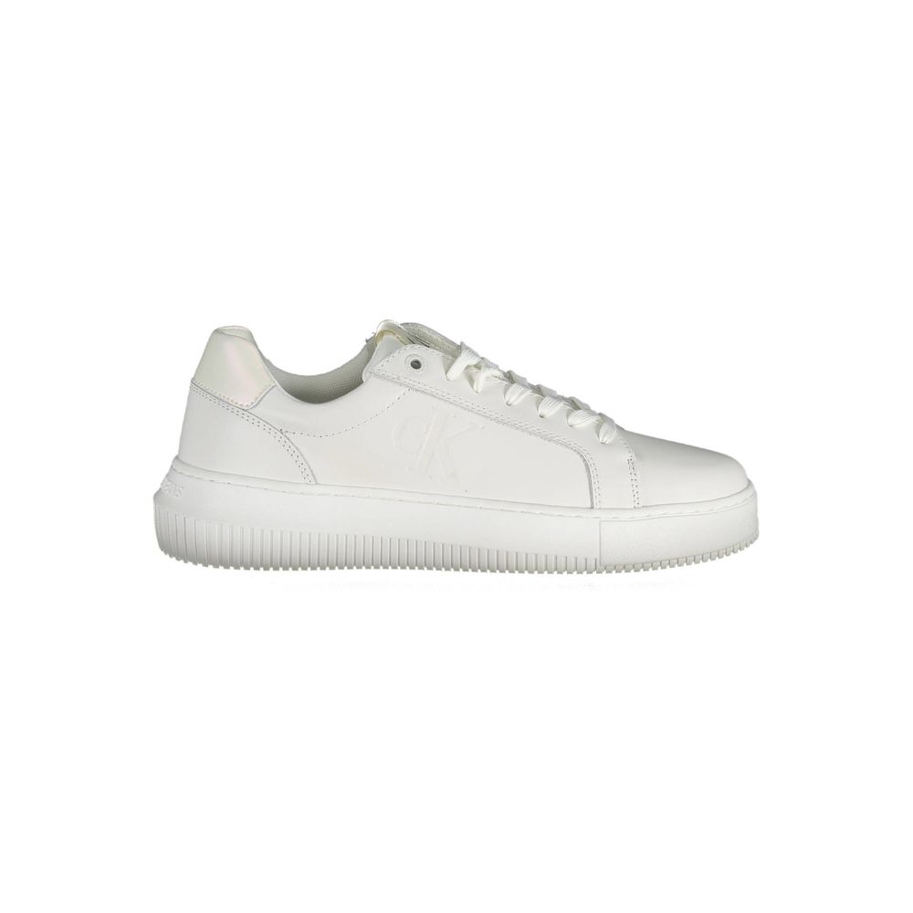 Calvin Klein Bianco leather women’s sneaker with white sole and minimalist design, featuring the Calvin Klein logo.