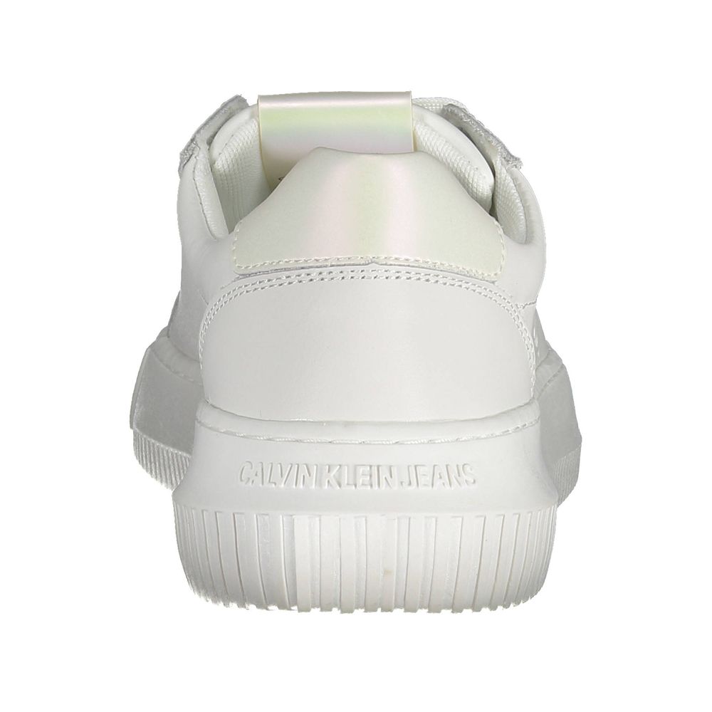 Calvin Klein Bianco leather women's sneaker with white laces and sleek design, perfect for casual and athletic wear.