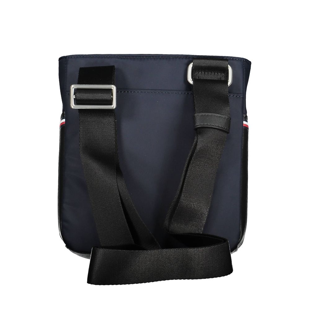 Tommy Hilfiger blue polyurethane men's shoulder bag with adjustable strap and front logo, stylish and functional accessory.