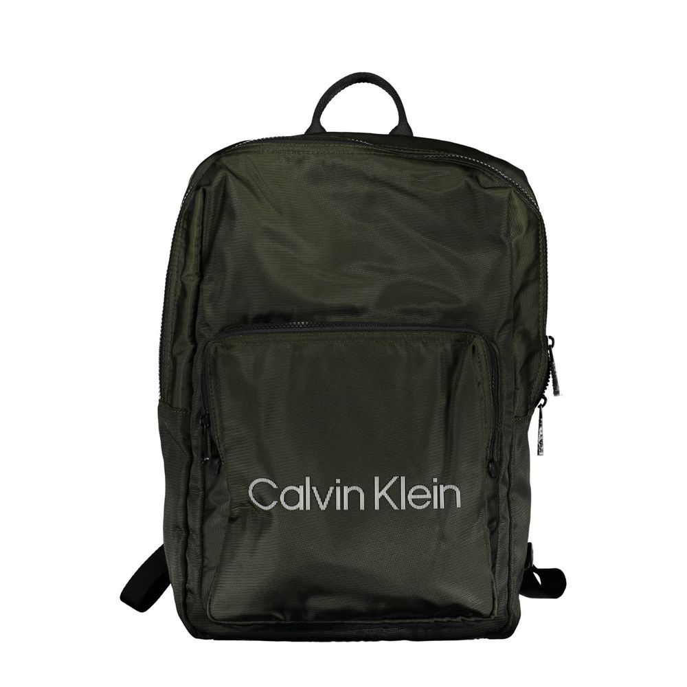 Calvin Klein Verde polyester men's backpack with adjustable straps and front pocket, ideal for everyday use.