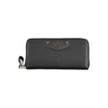 Black Guess Jeans women's wallet made of polyurethane with multiple card slots and a sleek, compact design.
