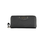 Black Guess Jeans women's wallet made of polyurethane with a sleek design and multiple card slots, shown in the image.