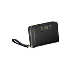 Black Guess Jeans women's wallet made of polyurethane, featuring multiple card slots and a sleek design.