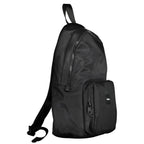 Calvin Klein black polyester men's backpack with adjustable straps and front zip pocket, stylish and functional for daily use.