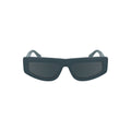 Calvin Klein Blue Bio women’s sunglasses with rounded frames and blue-tinted lenses on a white background.
