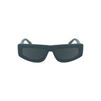 Calvin Klein Blue Bio women’s sunglasses with rounded frames and blue-tinted lenses on a white background.