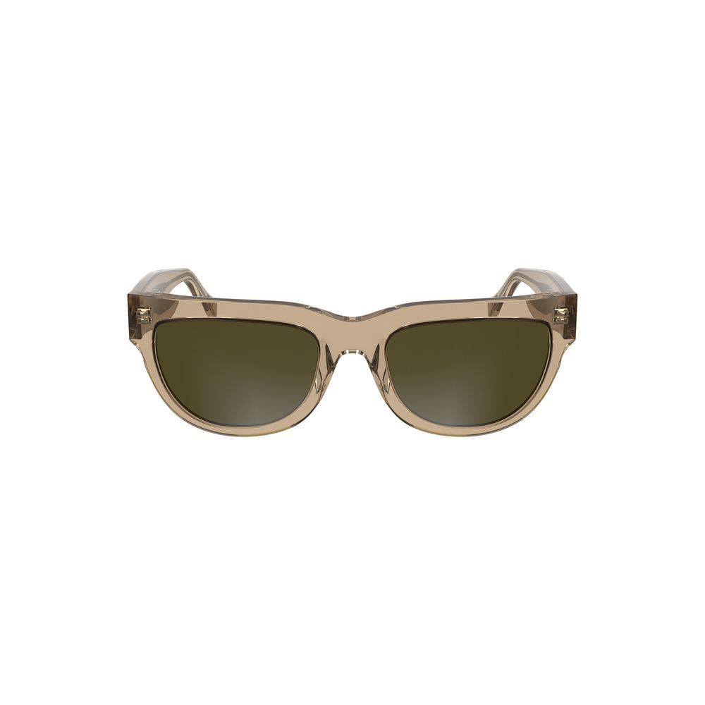 Calvin Klein Marrone acetate women’s sunglasses with rounded frames and dark tinted lenses.