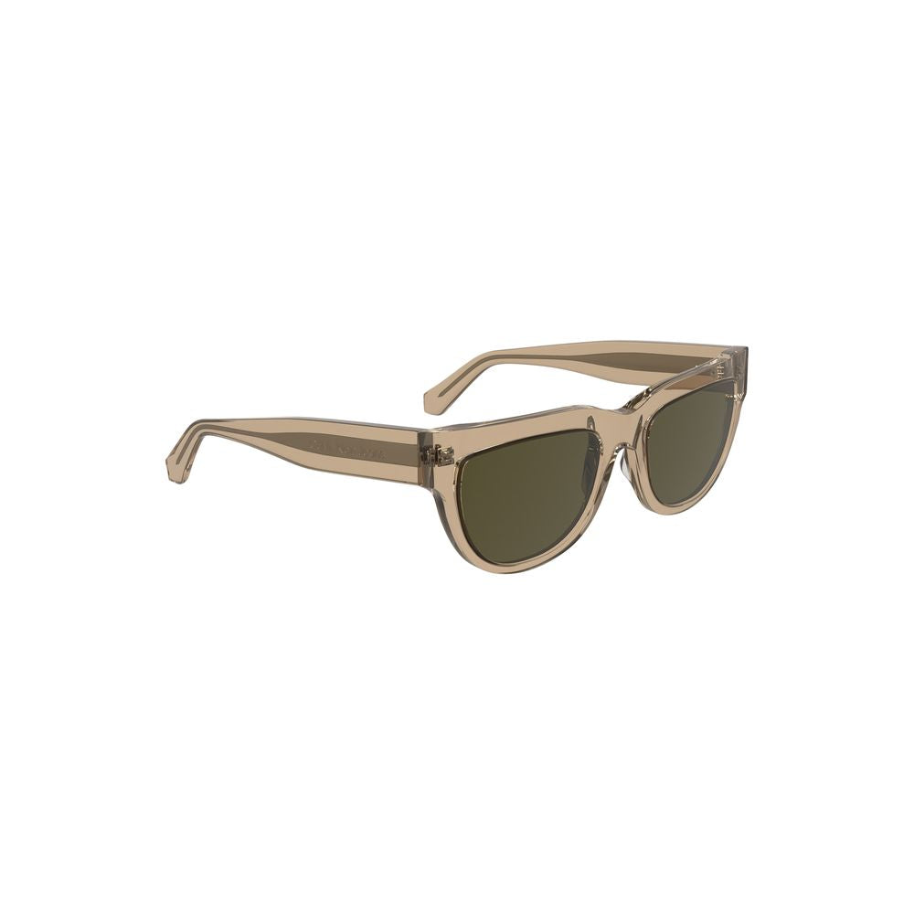 Calvin Klein Marrone acetate women's sunglasses with rounded frames and dark tinted lenses.