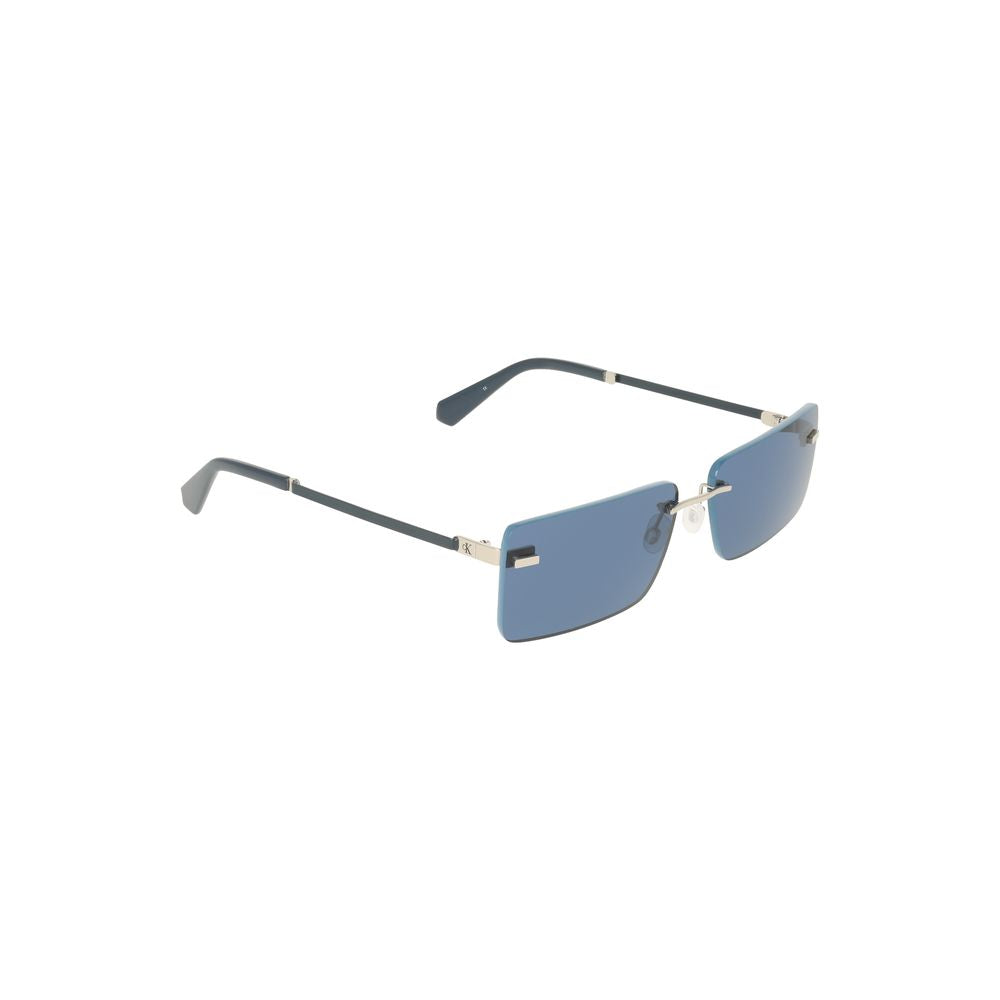 Calvin Klein Azzurro Metal women's sunglasses with blue-tinted lenses and sleek metal frames.