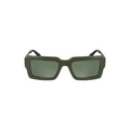 Calvin Klein Verde acetate women’s sunglasses with rounded frames and dark tinted lenses.