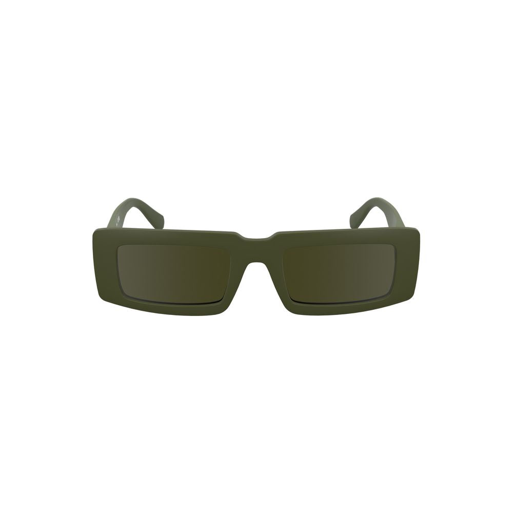 Calvin Klein Verde Bio Women Sunglasses with round green tinted lenses and slim metal frames.