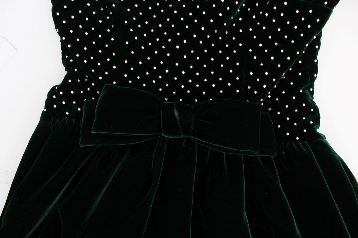 Dolce & Gabbana Green Velvet Crystal Long Maxi Dress Dolce & Gabbana