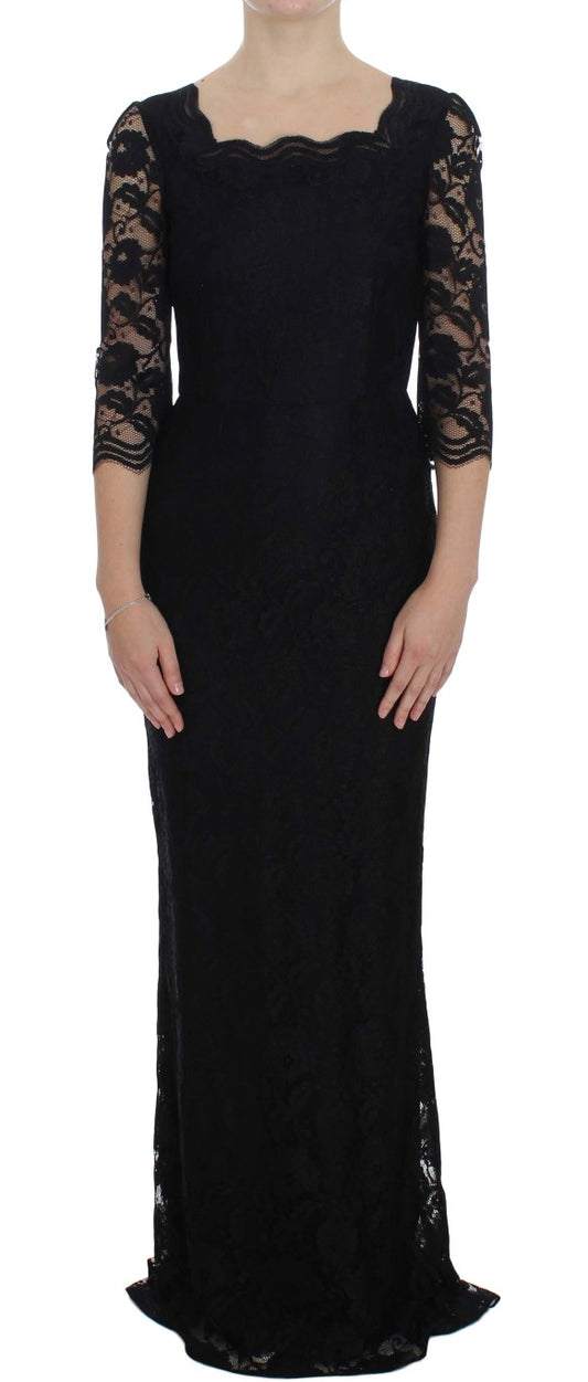 Dolce & Gabbana Black Floral Lace Long Ball Maxi Dress Dolce & Gabbana