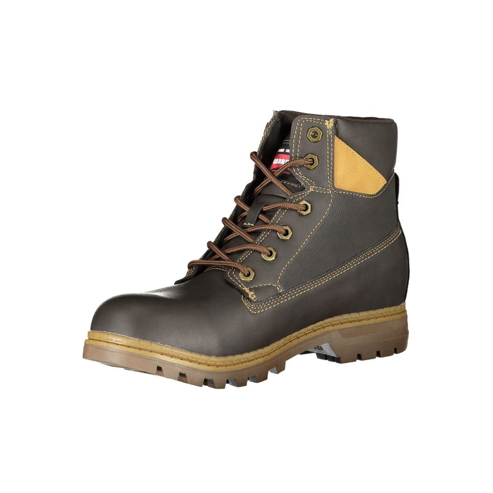 Carrera men's brown polyurethane stivaletto ankle boots with lace-up design and rugged outsole for casual wear.