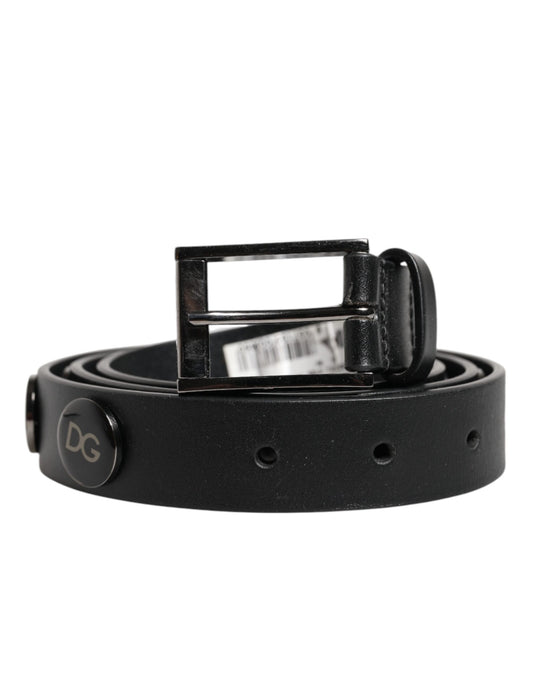 Dolce & Gabbana Black Luxury Leather DG Studs Buckle Belt Dolce & Gabbana