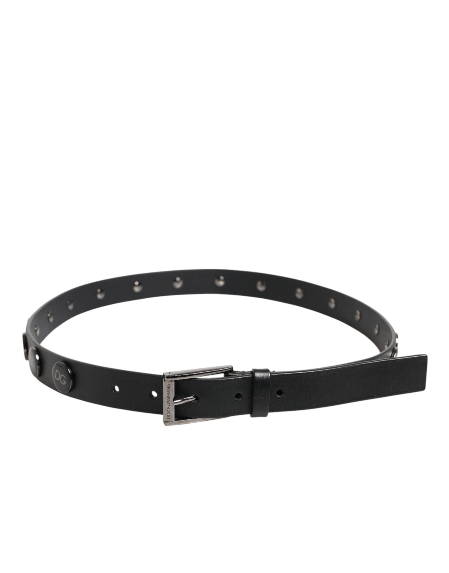 Dolce & Gabbana Black Luxury Leather DG Studs Buckle Belt Dolce & Gabbana