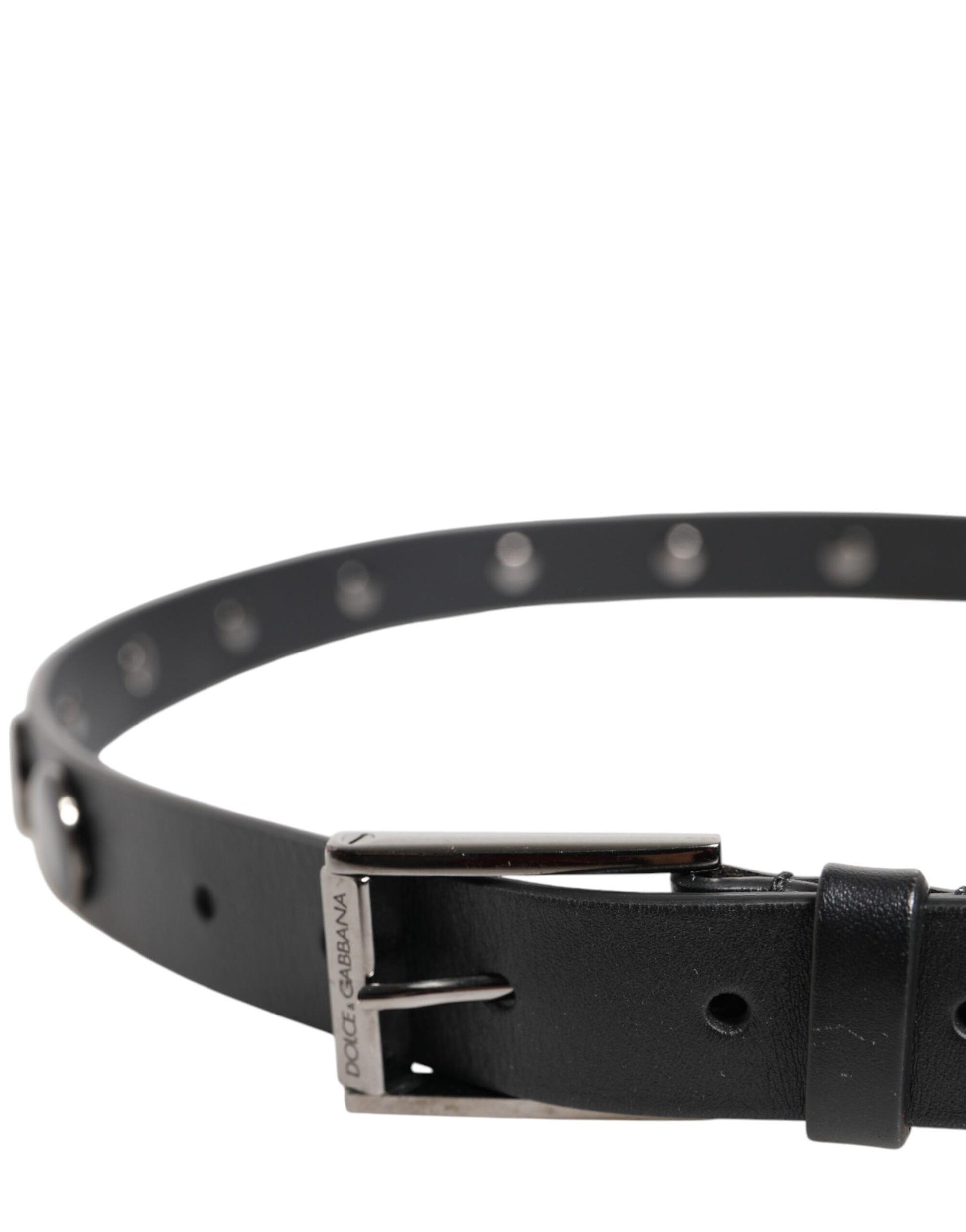 Dolce & Gabbana Black Luxury Leather DG Studs Buckle Belt Dolce & Gabbana