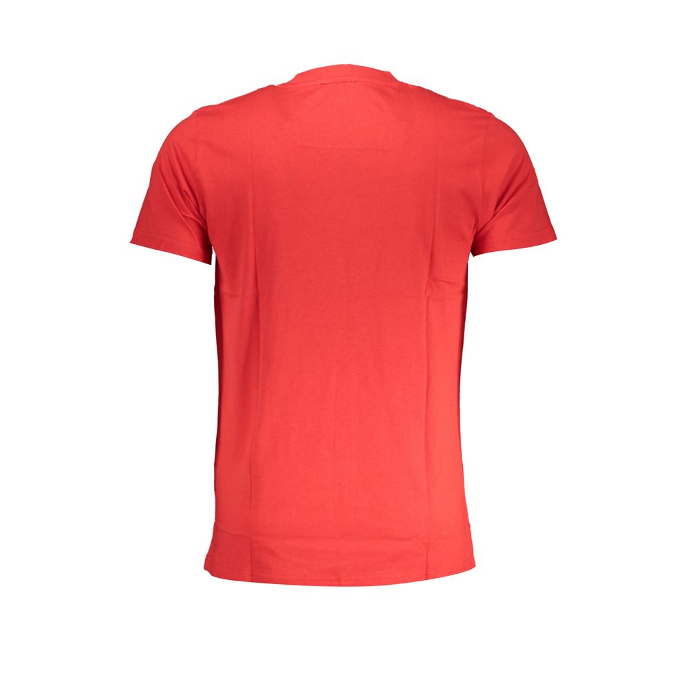 Red cotton men's T-shirt by Cavalli Class featuring a classic fit and crew neckline, displayed on a plain background.