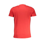 Red cotton men's T-shirt by Cavalli Class featuring a classic fit and crew neckline, displayed on a plain background.