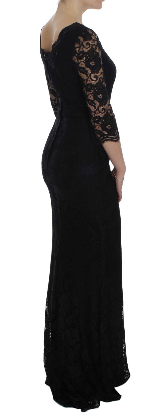 Dolce & Gabbana Black Floral Lace Long Ball Maxi Dress Dolce & Gabbana