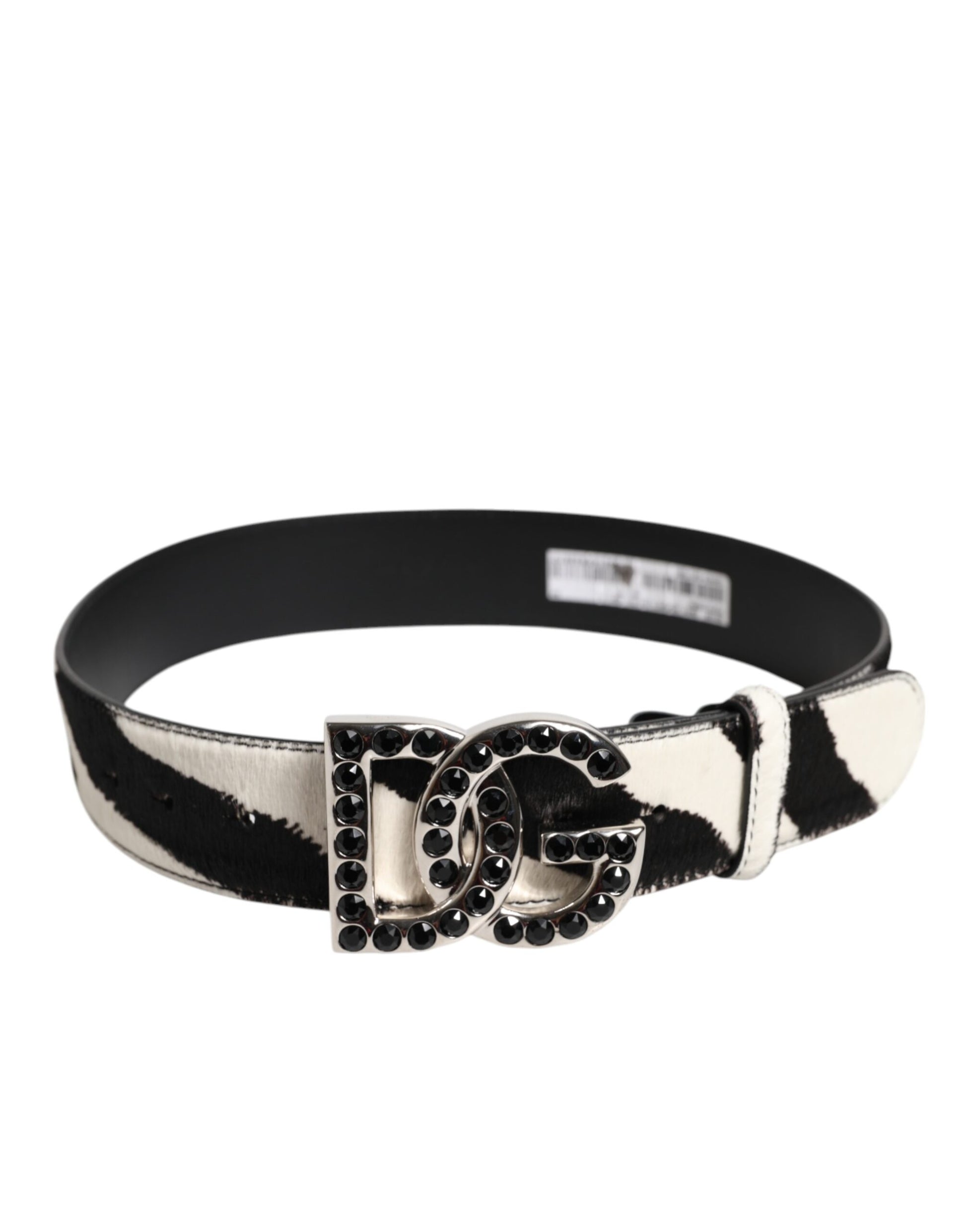 Dolce & Gabbana White Black Leather Zebra DG Crystal Buckle Belt Dolce & Gabbana