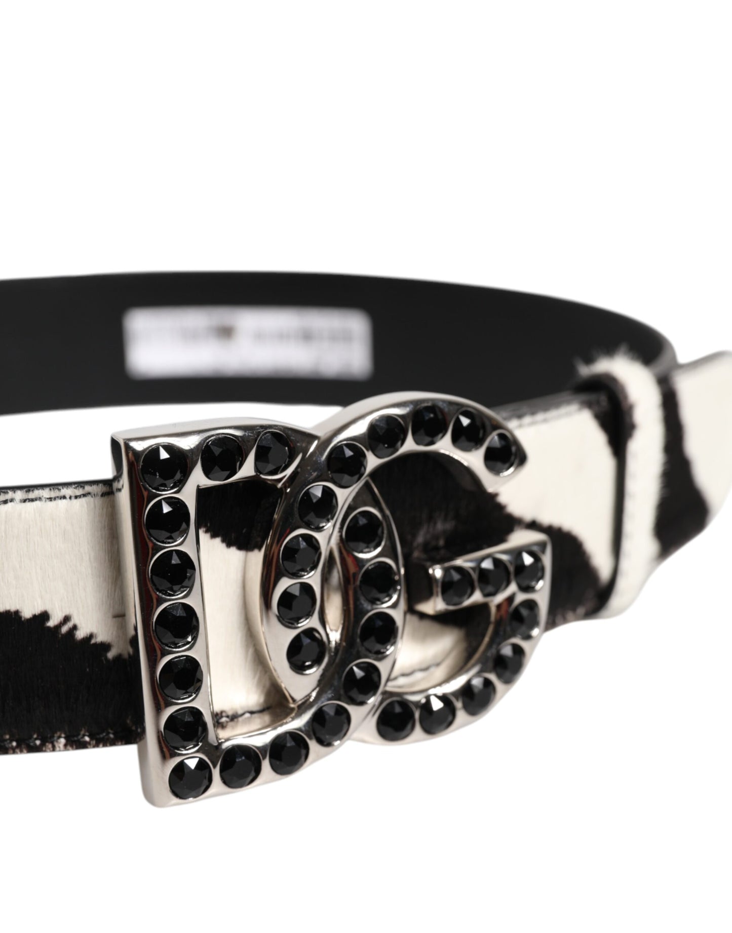 Dolce & Gabbana White Black Leather Zebra DG Crystal Buckle Belt Dolce & Gabbana