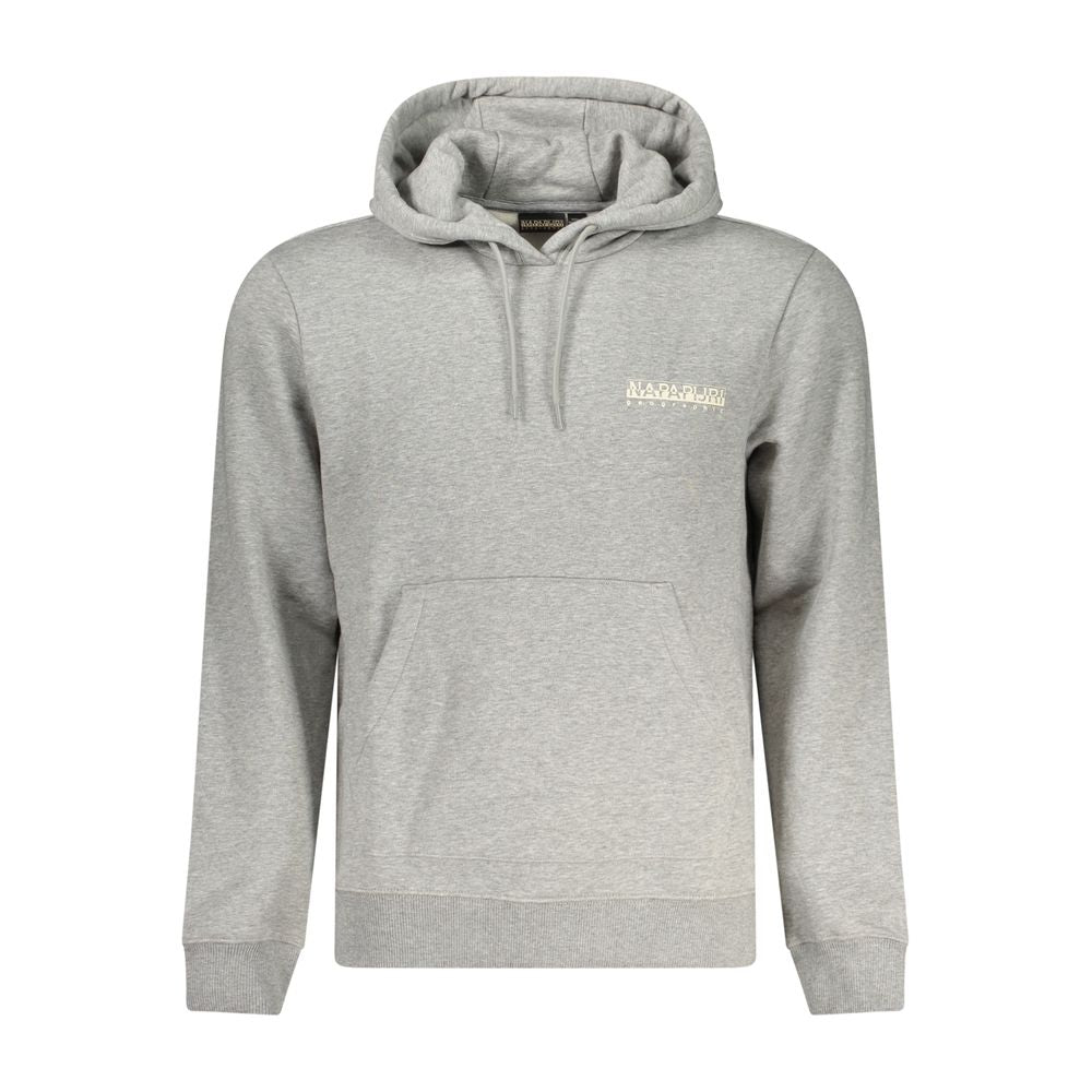 Napapijri Grigio cotton men's hoodie with front pocket and drawstring hood, casual and comfortable everyday wear.