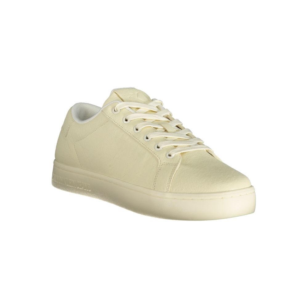 Calvin Klein Bianco polyester men's sneaker with white design, laces, and cushioned sole, casual athletic footwear.