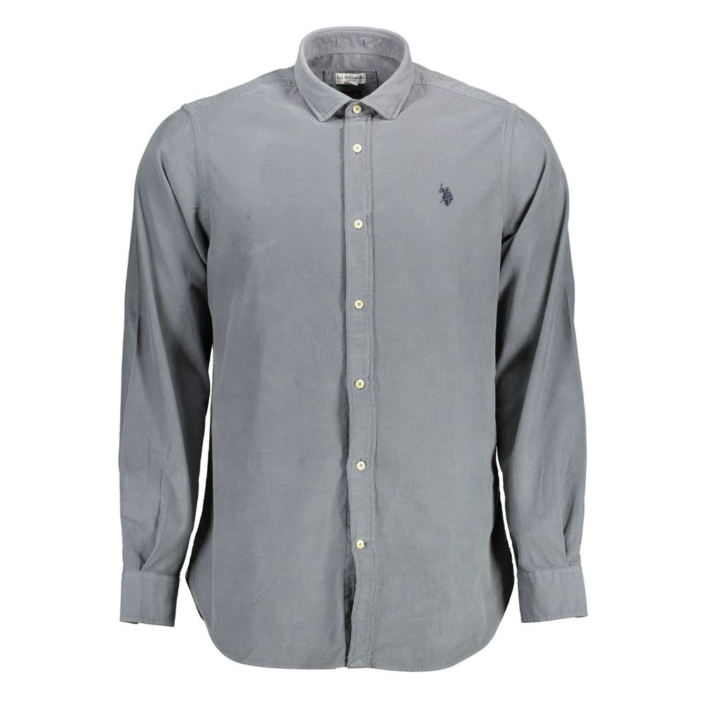 U.S. POLO ASSN. men's blue cotton shirt with collar and button front, displayed flat for a casual, stylish look.