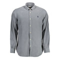 U.S. POLO ASSN. men's blue cotton shirt with collar and button front, displayed flat for a casual, stylish look.