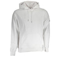 Calvin Klein Bianco cotton men's sweatshirt displayed on a hanger, featuring a classic crewneck design and minimalist style.