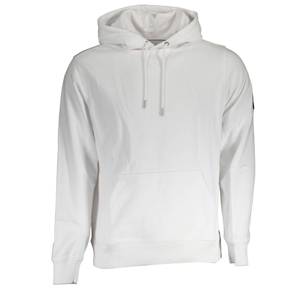 Calvin Klein Bianco cotton men's sweatshirt displayed on a hanger, featuring a classic crewneck design and minimalist style.