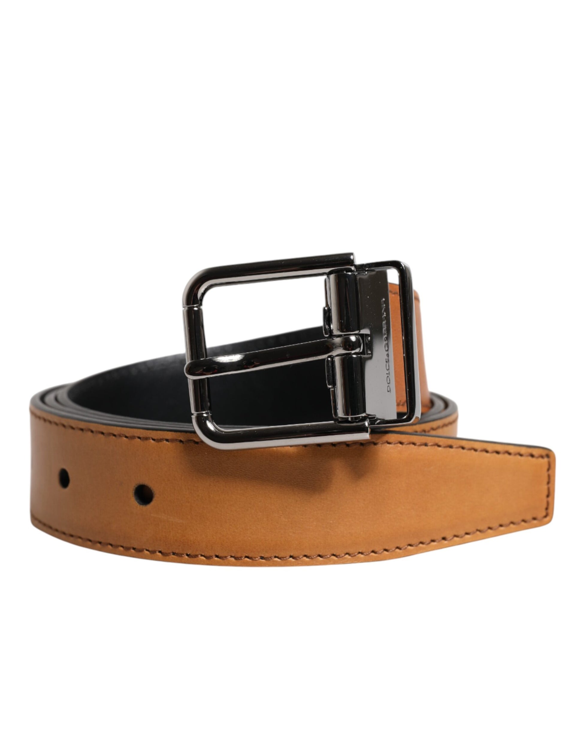 Dolce & Gabbana Brown Classic Calf Leather Silver Buckle Belt Dolce & Gabbana