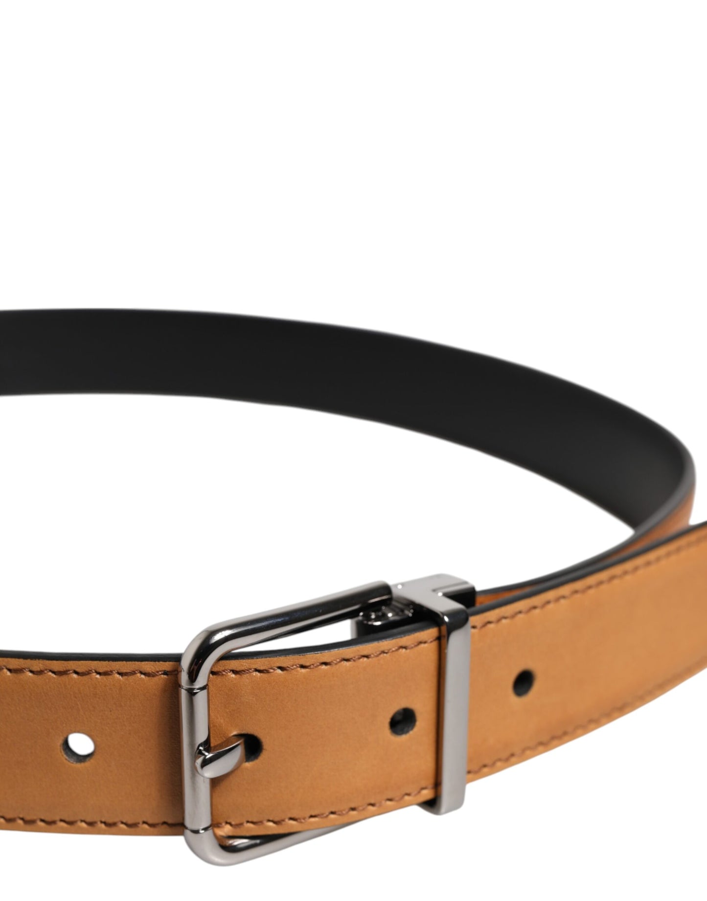 Dolce & Gabbana Brown Classic Calf Leather Silver Buckle Belt Dolce & Gabbana