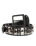 Dolce & Gabbana Black Calf Leather Studded Silver Buckle Belt - Eljoys Fashion 