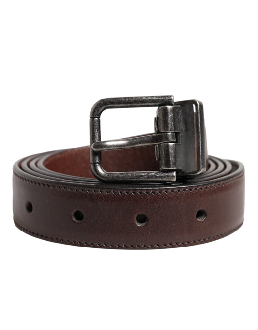 Dolce & Gabbana Brown Classic Calf Leather Metal Buckle Belt Dolce & Gabbana