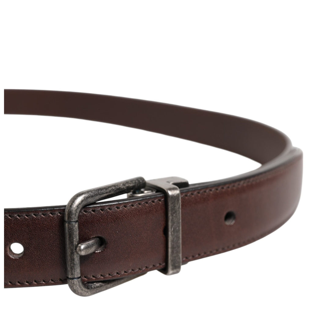 Dolce & Gabbana Brown Classic Calf Leather Metal Buckle Belt