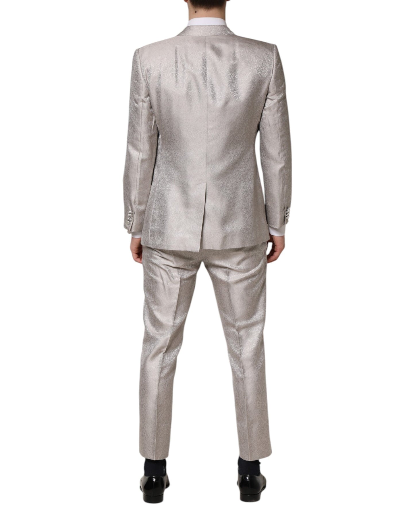 Dolce & Gabbana Light Gray Jacquard Silk Dotted 2 Piece Suit Dolce & Gabbana